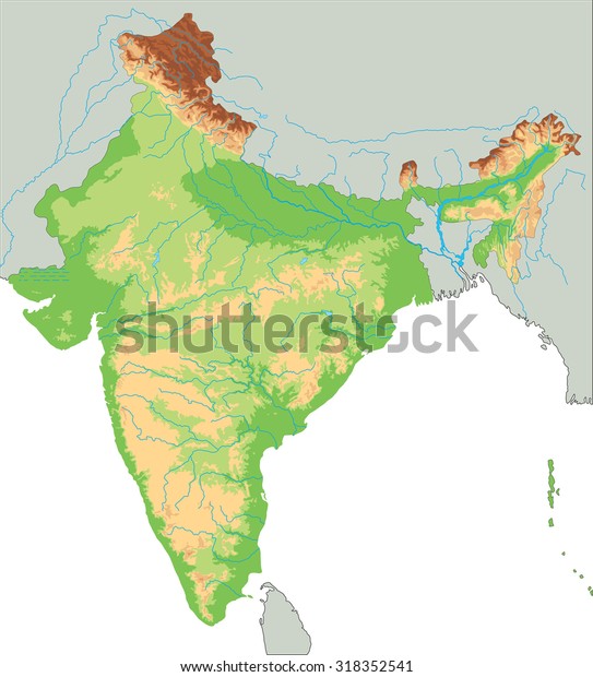 High Detailed India Physical Map Stock Vector (Royalty Free) 318352541