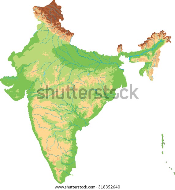 High Detailed India Physical Map Stock Vector (Royalty Free) 318352640