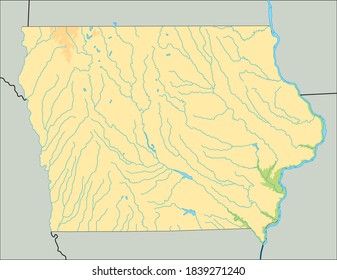 High detailed Iowa physical map.