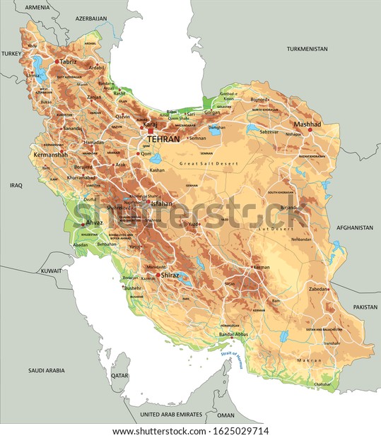 High Detailed Iran Physical Map Labeling Stock Vector (royalty Free 