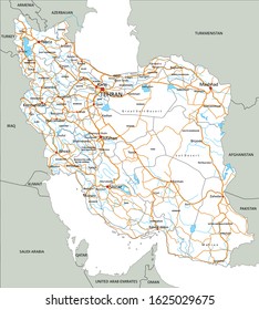 High detailed Iran road map with labeling.