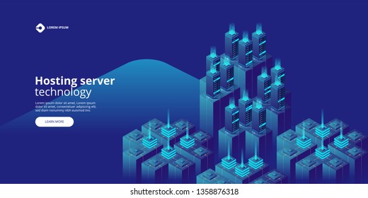 High detailed isometric vector illustration. Hosting server technology. Landing page template. Header for website. 