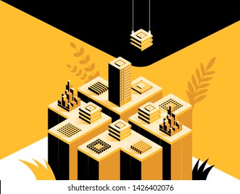 High detailed isometric vector illustration. High technology concept. Landing page template. Header for website. 
