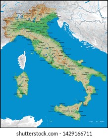 High Detailed Italy Physical Map Cities Stock Vector (Royalty Free ...