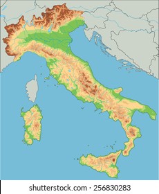 High detailed Italy physical map.