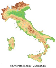 High detailed Italy physical map.