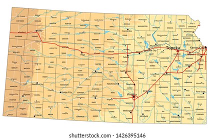 High Detailed Kansas Physical Map Labeling Stock Vector Royalty Free   High Detailed Kansas Physical Map 260nw 1426395146 