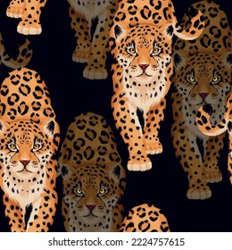 High detailed leopard vector seamless pattern