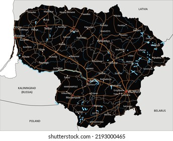 High detailed Lithuania road map with labeling.