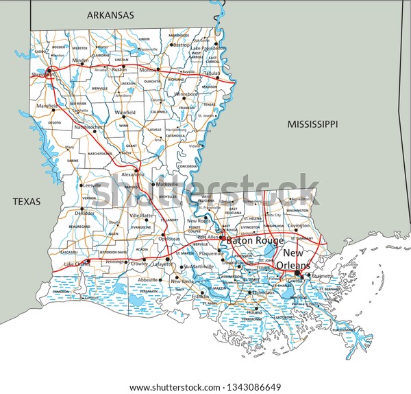 Road Map Of Texas And Louisiana High Detailed Louisiana Road Map Labeling Stock Vector (Royalty Free)  1343086649 | Shutterstock