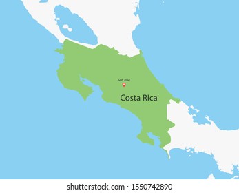 High Detailed Map of Costa Rica	 and Capital. Vector illustration eps10.