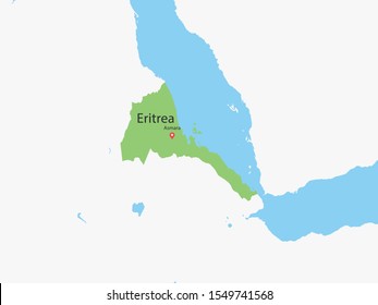 High Detailed Map of Eritrea and Capital. Vector illustration eps10.