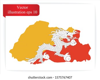 High Detailed Map Flag of Bhutan isolated on white background. Vector illustration eps 10.