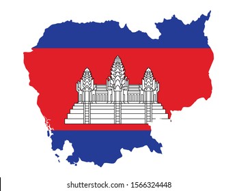 High Detailed Map Flag of Cambodia isolated on white background. Vector illustration eps 10.