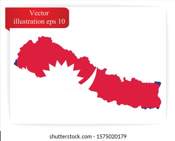 High Detailed Map Flag of Nepal isolated on white background. Vector illustration eps 10.