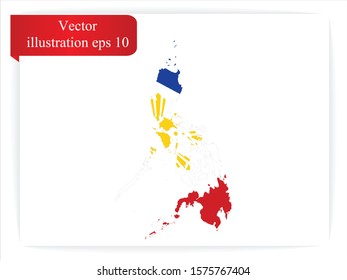 High Detailed Map Flag of Philippines isolated on white background. Vector illustration eps 10.