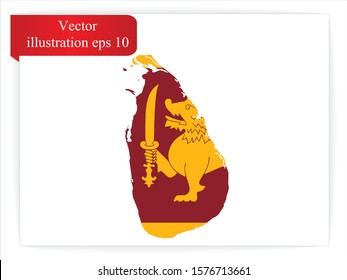 High Detailed Map Flag of Sri Lanka isolated on white background. Vector illustration eps 10.