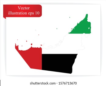 High Detailed Map Flag of United Arab Emirates isolated on white background. Vector illustration eps 10.