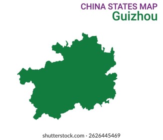 High detailed map of Guizhou vector illustration. Outline Guizhou province map on white background. China.