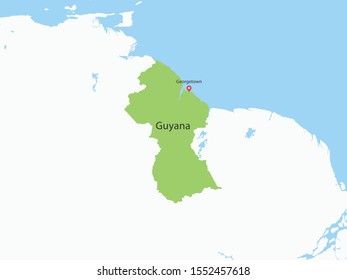 High Detailed Map of Guyana and Capital. Vector illustration eps10.