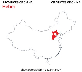 High detailed map of Hebei vector illustration. Outline Hebei province map on white background. China.