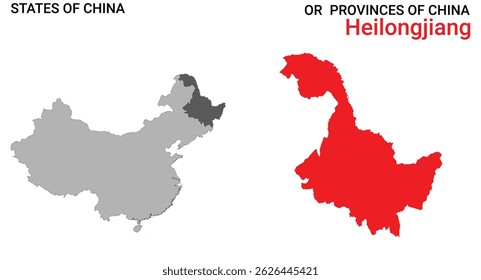 Mapa detalhado da ilustração vetorial de Heilongjiang. Descreva o mapa da província de Heilongjiang sobre fundo branco. China.