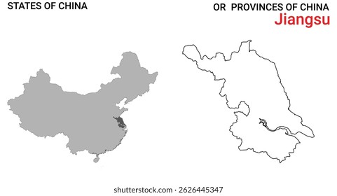 High detailed map of Jiangsu vector illustration. Outline Jiangsu province map on white background. China.