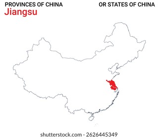 High detailed map of Jiangsu vector illustration. Outline Jiangsu province map on white background. China.