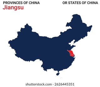 High detailed map of Jiangsu vector illustration. Outline Jiangsu province map on white background. China.