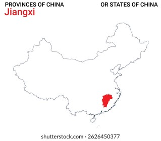 High detailed map of Jiangxi vector illustration. Outline Jiangxi province map on white background. China.