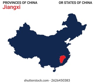 High detailed map of Jiangxi vector illustration. Outline Jiangxi province map on white background. China.