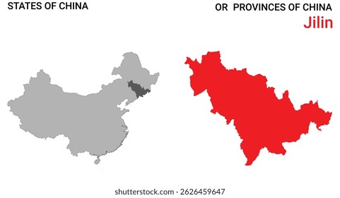 High detailed map of Jilin vector illustration. Outline Jilin province map on white background. China.