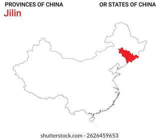 High detailed map of Jilin vector illustration. Outline Jilin province map on white background. China.