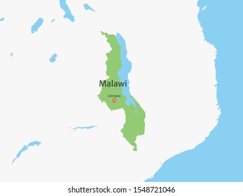 High Detailed Map of Malawi and Capital. Vector illustration eps10.