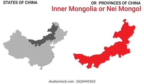 High detailed map of Nei Mongol or Inner Mongolia vector illustration. Outline Nei Mongol  province map on white background. China. 
