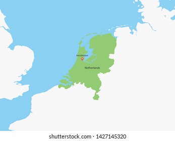 High Detailed Map of Netherlands and Capital. Vector illustration eps10.
