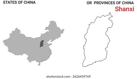 Mapa detalhado da ilustração do vetor de Shanxi. Contornar mapa da província de Shanxi em fundo branco. China.