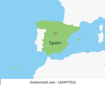 High Detailed Map of Spain and Capital. Vector illustration eps10.