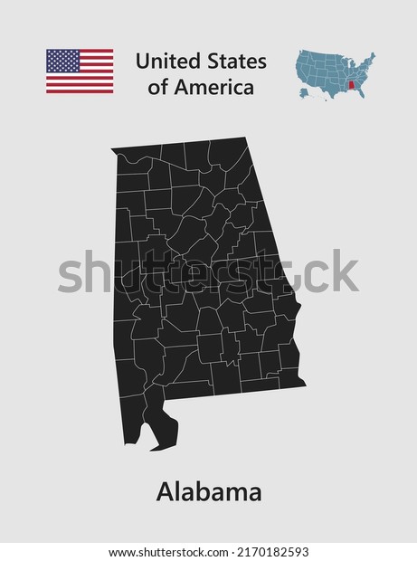 High detailed\
map state Alabama. United states of America illustration divided on\
states. Vector template state Alabama USA for your background,\
website, pattern,\
infographic