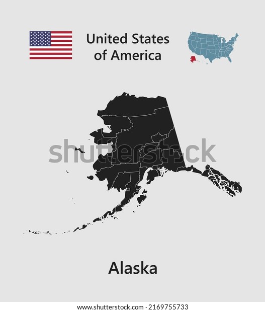 High detailed
map state Alaska. United states of America illustration divided on
states. Vector template state Alaska USA for your background,
website, pattern,
infographic