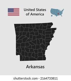 High detailed map state Arkansas. United states of America illustration divided on states. Vector template state Arkansas USA for your background, website, pattern, infographic
