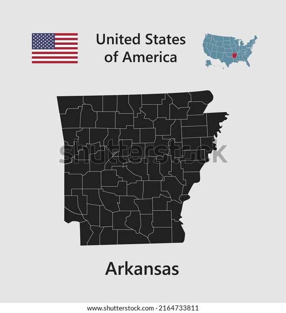 High detailed\
map state Arkansas. United states of America illustration divided\
on states. Vector template state Arkansas USA for your background,\
website, pattern,\
infographic