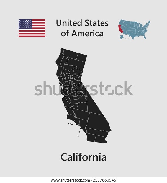 High detailed map state California. United
states of America illustration divided on states. Vector template
state California USA for your background, website, pattern,
infographic