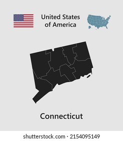 High detailed map state Connecticut. United states of America illustration divided on states. Vector template state Connecticut USA for your background, website, pattern, infographic