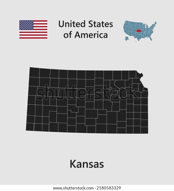 High detailed\
map state Kansas. United states of America illustration divided on\
states. Vector template state Kansas USA for your background,\
website, pattern,\
infographic