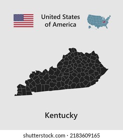High detailed map state Kentucky. United states of America illustration divided on states. Vector template state Kentucky USA for your background, website, pattern, infographic