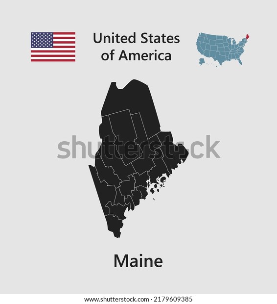 High detailed
map state Maine. United states of America illustration divided on
states. Vector template state Maine USA for your background,
website, pattern,
infographic