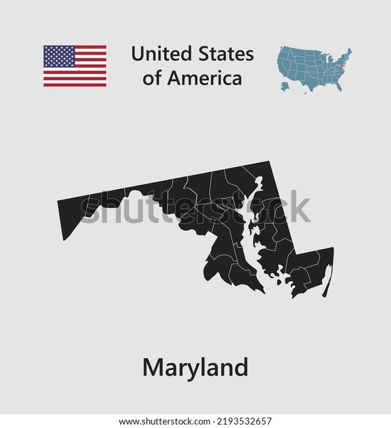 High detailed\
map state Maryland. United states of America illustration divided\
on states. Vector template state Maryland USA for your background,\
website, pattern,\
infographic
