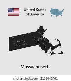High detailed map state Massachusetts. United states of America illustration divided on states. Vector template state Massachusetts USA for your background, website, pattern, infographic