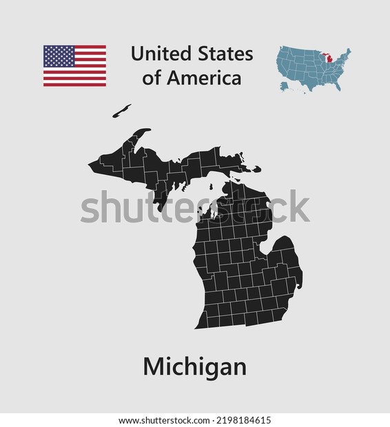 High detailed\
map state Michigan. United states of America illustration divided\
on states. Vector template state Michigan USA for your background,\
website, pattern,\
infographic